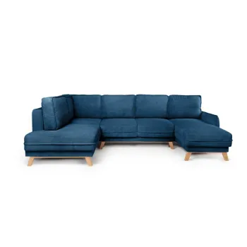 Coltar albastru extensibil cu tapiterie din catifea reiata (cu colt pe partea dreapta/in forma de 