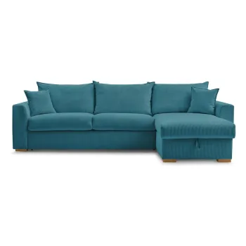 Coltar albastru extensibil cu tapiterie din catifea reiata (cu colt variabil) Augustin - Bobochic Paris imagine