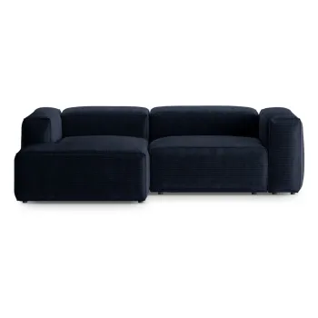 Coltar albastru inchis cu tapiterie din catifea reiata (cu colt pe partea dreapta/cu sezlong) Bergano - Cosmopolitan Design imagine