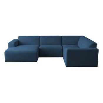 Coltar albastru inchis cu tapiterie din stofa boucle (in forma de 