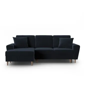 Coltar albastru inchis extensibil, cu spatiu de depozitare cu tapiterie din catifea (cu colt pe partea dreapta, cu sezlong) Kyoto - Cosmopolitan Design imagine