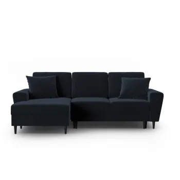 Coltar albastru inchis extensibil, cu spatiu de depozitare cu tapiterie din catifea (cu colt pe partea dreapta, cu sezlong) Kyoto - Cosmopolitan Design imagine