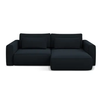 Coltar albastru inchis extensibil/cu spatiu de depozitare cu tapiterie din catifea (cu colt pe partea stanga/cu sezlong) Kapua - Makamii imagine