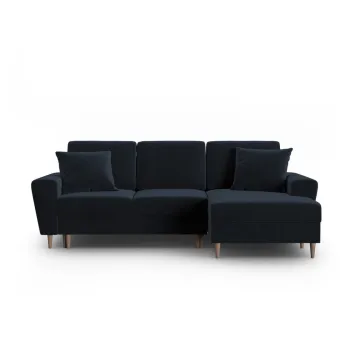 Coltar albastru inchis extensibil, cu spatiu de depozitare cu tapiterie din catifea (cu colt pe partea stanga, cu sezlong) Kyoto - Cosmopolitan Design imagine