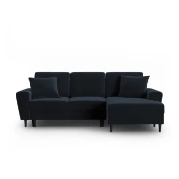 Coltar albastru inchis extensibil, cu spatiu de depozitare cu tapiterie din catifea (cu colt pe partea stanga, cu sezlong) Kyoto - Cosmopolitan Design imagine