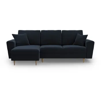 Coltar albastru inchis extensibil, cu spatiu de depozitare cu tapiterie din catifea Kyoto - Cosmopolitan Design imagine