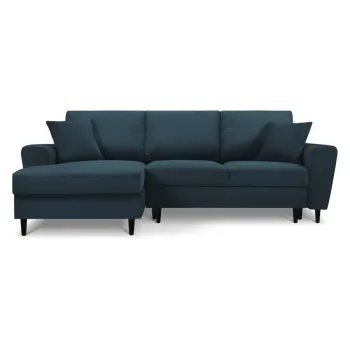 Coltar albastru inchis extensibil, cu spatiu de depozitare cu tapiterie din catifea reiata (cu colt pe partea dreapta, cu sezlong) Kyoto - Cosmopolitan Design imagine