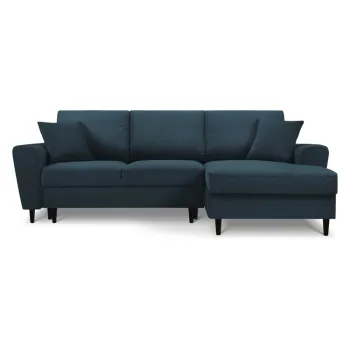 Coltar albastru inchis extensibil, cu spatiu de depozitare cu tapiterie din catifea reiata (cu colt pe partea stanga, cu sezlong) Kyoto - Cosmopolitan Design imagine