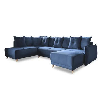 Coltar albastru inchis extensibil cu tapiterie din catifea reiata (colt dreapta/in forma de 