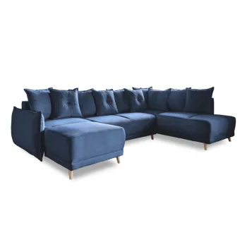 Coltar albastru inchis extensibil cu tapiterie din catifea reiata (colt stanga/in forma de 