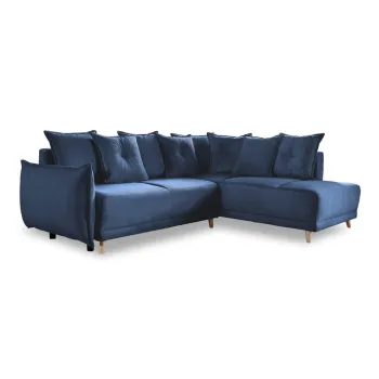 Coltar albastru inchis extensibil cu tapiterie din catifea reiata (colt stanga) Lazy Lukka - Miuform imagine