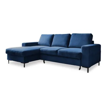 Coltar albastru inchis extensibil cu tapiterie din catifea reiata (cu colt pe partea dreapta) Lofty Lilly - Miuform imagine