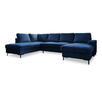 Coltar albastru inchis extensibil cu tapiterie din catifea reiata (cu colt pe partea dreapta) Lofty Lilly - Miuform imagine