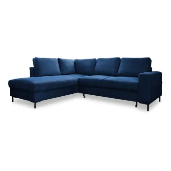 Coltar albastru inchis extensibil cu tapiterie din catifea reiata (cu colt pe partea dreapta) Lofty Lilly - Miuform imagine