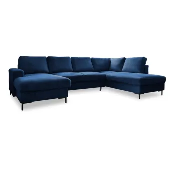 Coltar albastru inchis extensibil cu tapiterie din catifea reiata (cu colt pe partea stanga ) Lofty Lilly - Miuform imagine