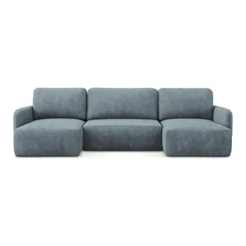 Coltar albastru prafuit extensibil/cu spatiu de depozitare cu tapiterie din chenille (in forma de 