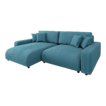 Coltar albastru/turcoaz extensibil cu tapiterie din catifea reiata (cu colt variabil) Sara - Ropez imagine