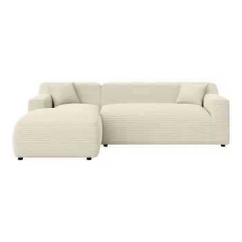 Coltar bej/crem cu tapiterie din catifea reiata (cu colt pe partea dreapta/cu sezlong) Martin - Ropez imagine