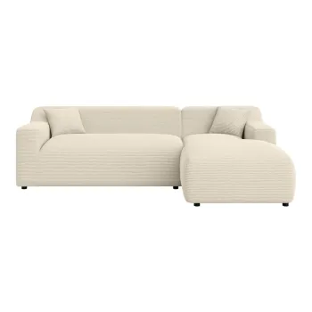 Coltar bej/crem cu tapiterie din catifea reiata (cu colt pe partea stanga/cu sezlong) Martin - Ropez imagine