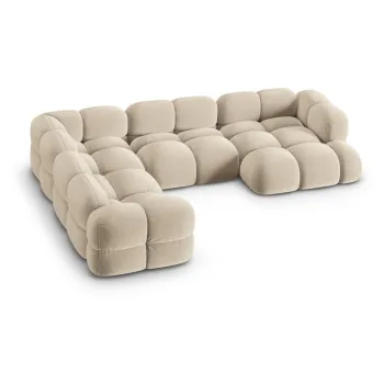 Coltar bej cu tapiterie din catifea (cu colt pe partea dreapta/in forma de 