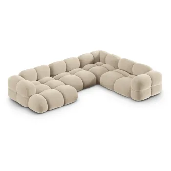 Coltar bej cu tapiterie din catifea (cu colt pe partea stanga/in forma de 