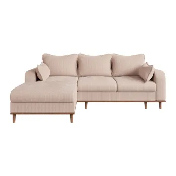 Coltar bej cu tapiterie din catifea reiata (cu colt pe partea dreapta) Beata - Ropez imagine