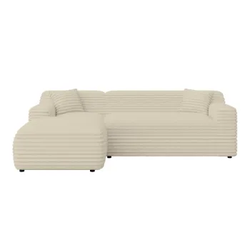 Coltar bej cu tapiterie din catifea reiata (cu colt pe partea dreapta/cu sezlong) Martin - Ropez imagine