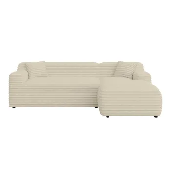 Coltar bej cu tapiterie din catifea reiata (cu colt pe partea stanga/cu sezlong) Martin - Ropez imagine