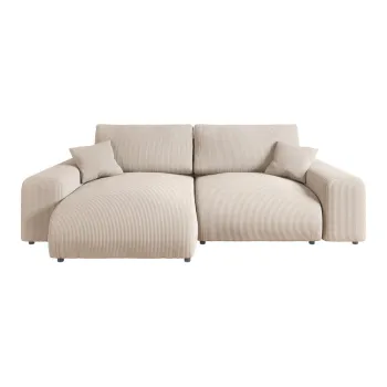 Coltar bej cu tapiterie din catifea reiata (cu colt variabil) Justin - Ropez imagine