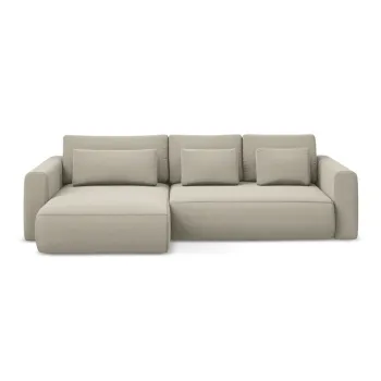 Coltar bej extensibil/cu spatiu de depozitare cu tapiterie din catifea (cu colt pe partea dreapta/cu sezlong) Kapua - Makamii imagine