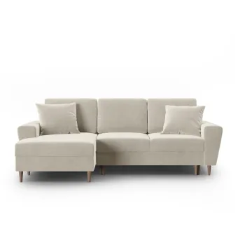 Coltar bej extensibil, cu spatiu de depozitare cu tapiterie din catifea (cu colt pe partea dreapta, cu sezlong) Kyoto - Cosmopolitan Design imagine