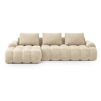 Coltar bej extensibil/cu spatiu de depozitare cu tapiterie din catifea (cu colt pe partea dreapta/cu sezlong) Linz - Cosmopolitan Design imagine