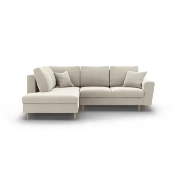 Coltar bej extensibil, cu spatiu de depozitare cu tapiterie din catifea (cu colt pe partea dreapta-in forma de 