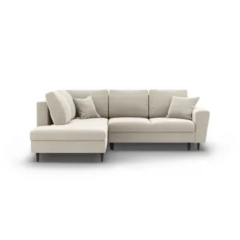 Coltar bej extensibil, cu spatiu de depozitare cu tapiterie din catifea (cu colt pe partea dreapta-in forma de 