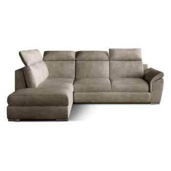 Coltar bej extensibil/cu spatiu de depozitare cu tapiterie din catifea (cu colt pe partea dreapta/in forma de 