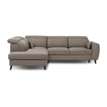 Coltar bej extensibil/cu spatiu de depozitare cu tapiterie din catifea (cu colt pe partea dreapta/in forma de 