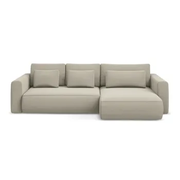 Coltar bej extensibil/cu spatiu de depozitare cu tapiterie din catifea (cu colt pe partea stanga/cu sezlong) Kapua - Makamii imagine