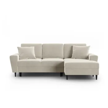 Coltar bej extensibil, cu spatiu de depozitare cu tapiterie din catifea (cu colt pe partea stanga, cu sezlong) Kyoto - Cosmopolitan Design imagine