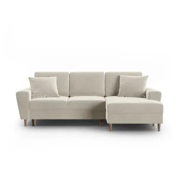 Coltar bej extensibil, cu spatiu de depozitare cu tapiterie din catifea (cu colt pe partea stanga, cu sezlong) Kyoto - Cosmopolitan Design imagine