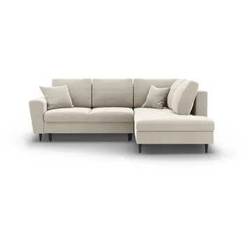 Coltar bej extensibil, cu spatiu de depozitare cu tapiterie din catifea (cu colt pe partea stanga-in forma de 