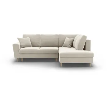 Coltar bej extensibil, cu spatiu de depozitare cu tapiterie din catifea (cu colt pe partea stanga-in forma de 