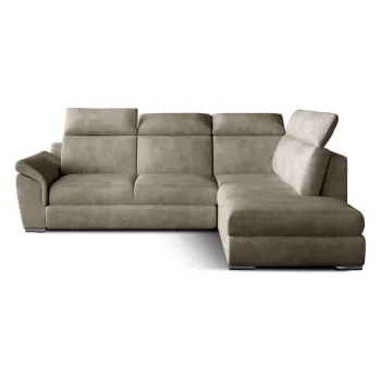 Coltar bej extensibil/cu spatiu de depozitare cu tapiterie din catifea (cu colt pe partea stanga/in forma de 