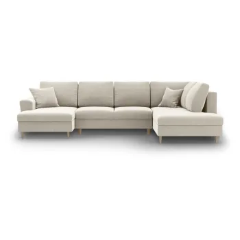 Coltar bej extensibil, cu spatiu de depozitare cu tapiterie din catifea (cu colt pe partea stanga-in forma de 