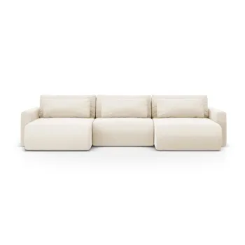 Coltar bej extensibil/cu spatiu de depozitare cu tapiterie din catifea (in forma de 