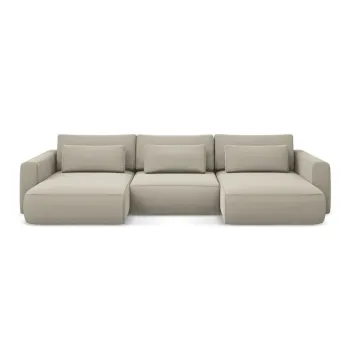 Coltar bej extensibil/cu spatiu de depozitare cu tapiterie din catifea (in forma de 