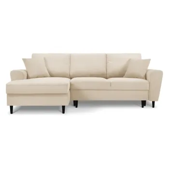 Coltar bej extensibil, cu spatiu de depozitare cu tapiterie din catifea reiata (cu colt pe partea dreapta, cu sezlong) Kyoto - Cosmopolitan Design imagine