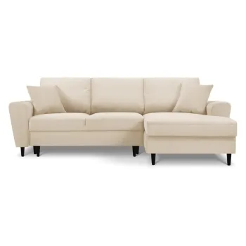 Coltar bej extensibil, cu spatiu de depozitare cu tapiterie din catifea reiata (cu colt pe partea stanga, cu sezlong) Kyoto - Cosmopolitan Design imagine