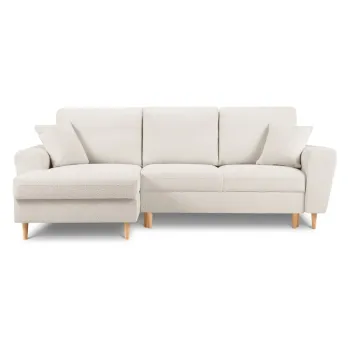 Coltar bej extensibil, cu spatiu de depozitare cu tapiterie din tesatura boucle (cu colt pe partea dreapta, cu sezlong) Kyoto - Cosmopolitan Design imagine