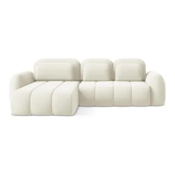 Coltar bej extensibil/cu spatiu de depozitare cu tapiterie din tesatura boucle (cu colt pe partea dreapta/cu sezlong) Pele - Makamii imagine