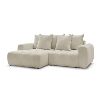 Coltar bej extensibil/cu spatiu de depozitare cu tapiterie din tesatura boucle (cu colt pe partea dreapta/cu sezlong) Roxelane - Bobochic Paris imagine